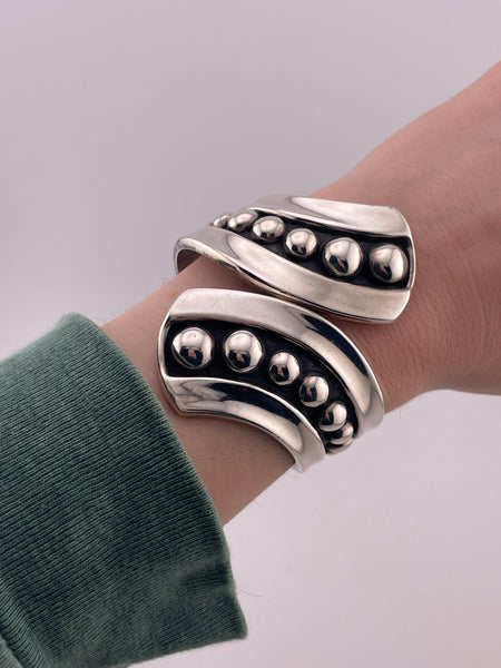 sterling silver stoneless Mexican dome ball design bypass clamper bracelet