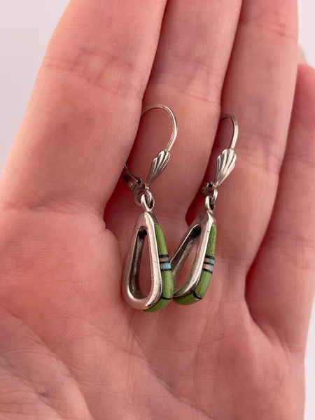 sterling silver gaspeite jet synthetic opal lever-back hook dangle earrings