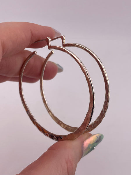 sterling silver hammered hoop post earrings