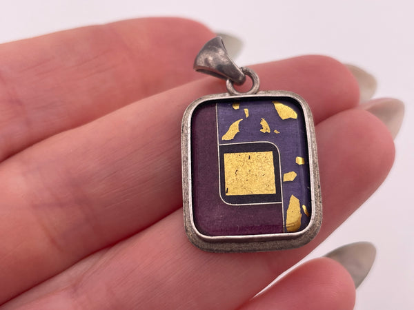 sterling silver glass gold flake pendant
