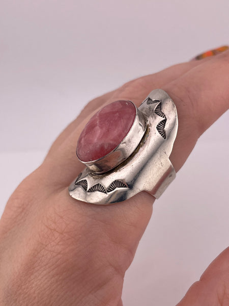 size 9.25 sterling silver Carol Felley large rhodochrosite saddle ring