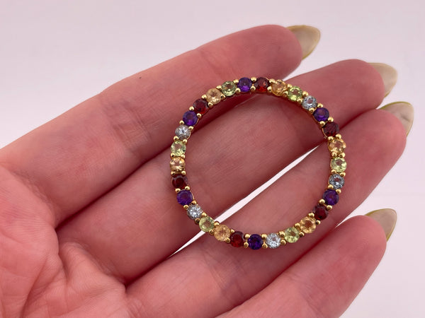 sterling silver gold plated multi-gemstone round pendant