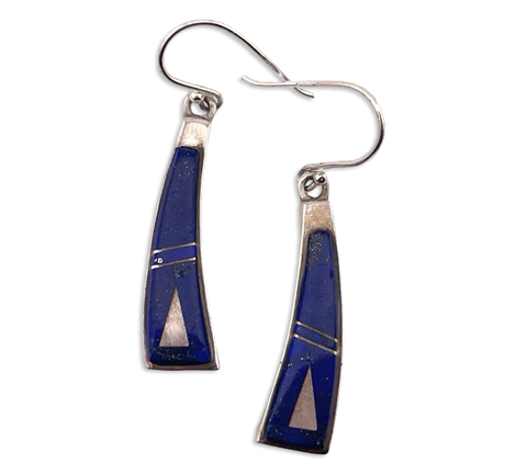 sterling silver lapis inlay post dangle earrings