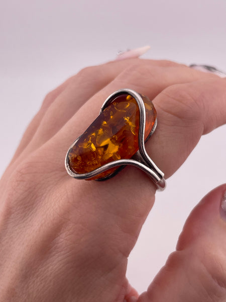 size 7.5 sterling silver amber organic design ring ***AS IS***
