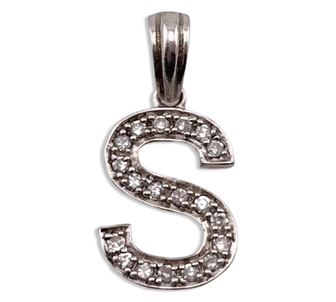 sterling silver 'S' letter initial rhinestone pendant