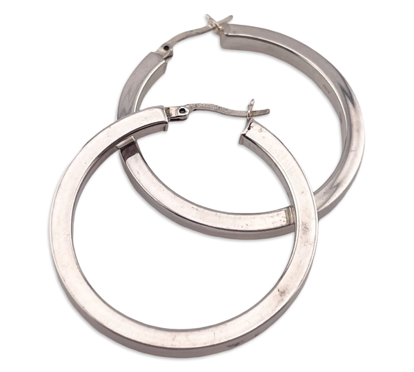 sterling silver 1-3/8" square edge hoop earrings