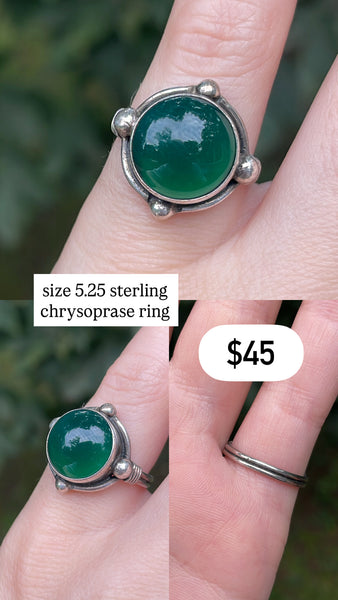 RESERVED PRIVATE LISTING -- sterling silver chrysoprase ring A21
