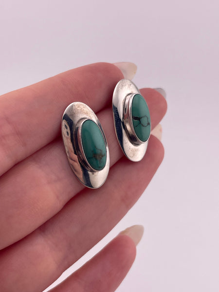 sterling silver turquoise oval post earrings