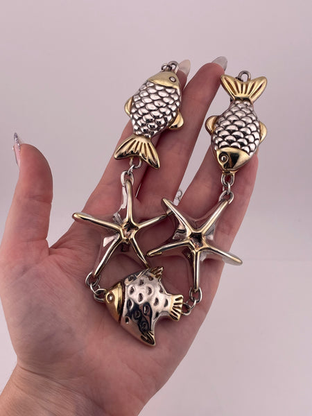 sterling silver & gold wash electroform fish & starfish statement necklace
