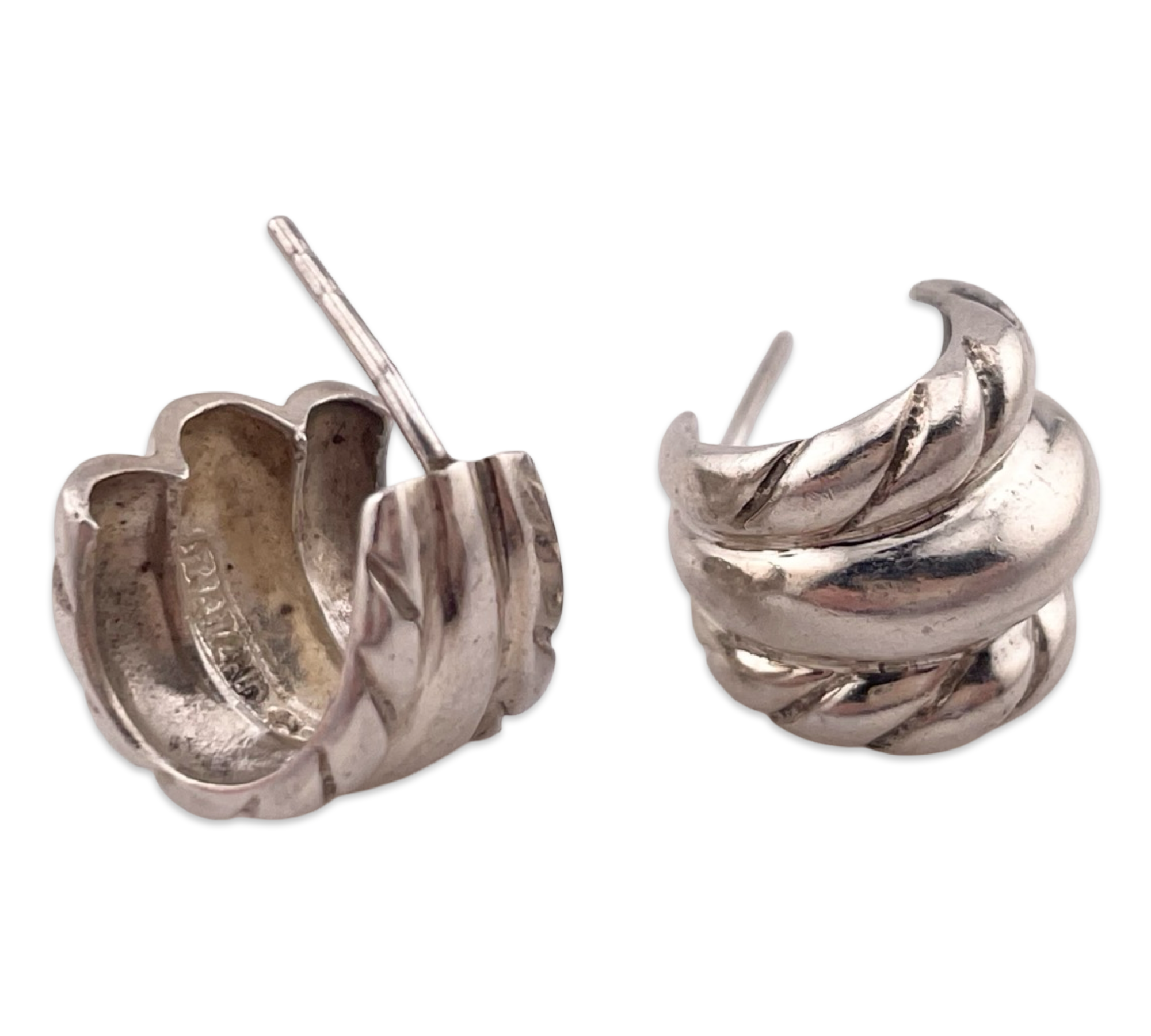 sterling silver chunky textured partial hoop post earrings