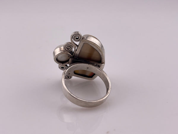 size 8 sterling silver jasper synthetic pearl ring