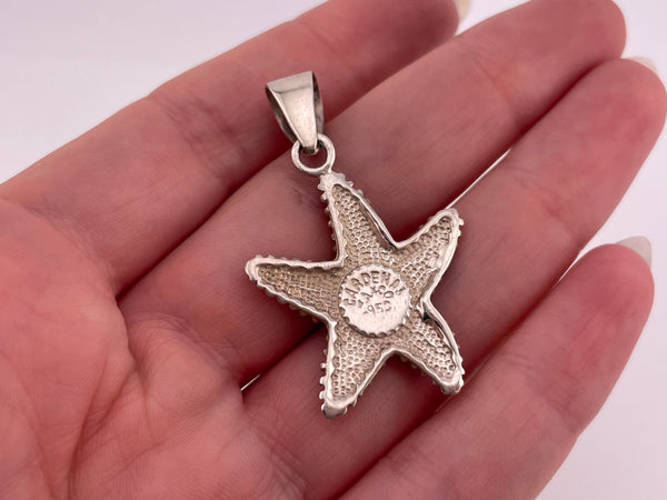 sterling silver mosaic lab opal starfish pendant