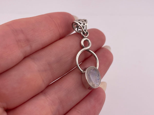 sterling silver faceted rainbow moonstone cut-out bail pendant