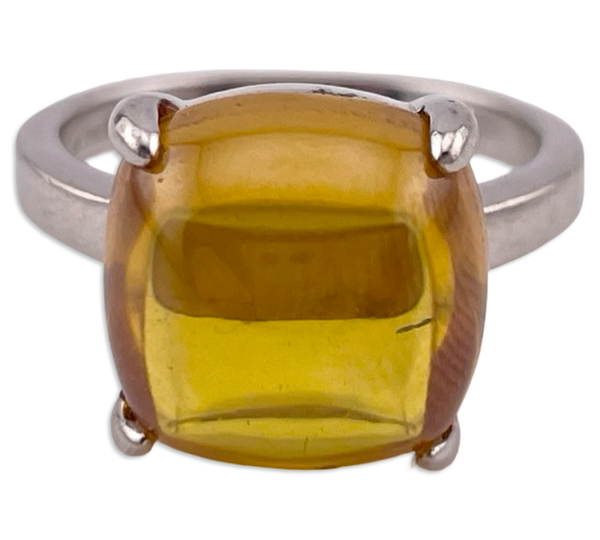 size 8 sterling silver rhodium plated orange glass ring