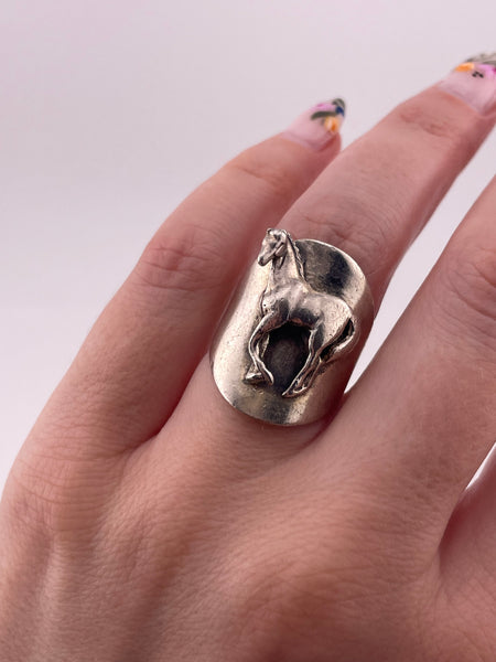 size 6.5 sterling silver very worn heavy stoneless horse ring