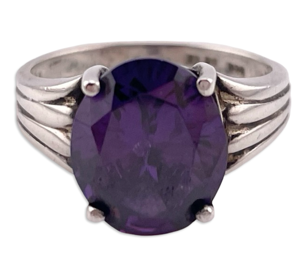 size 7.25 sterling silver faceted purple red CZ ring