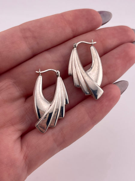 sterling silver stoneless puffy textured hoop earrings