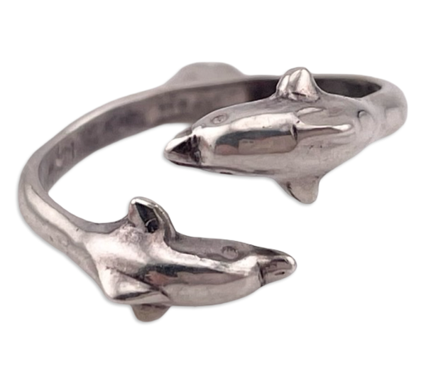 size 6.5 sterling silver double dolphin bypass ring