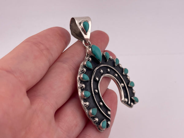 sterling silver Mexican block turquoise naja pendant