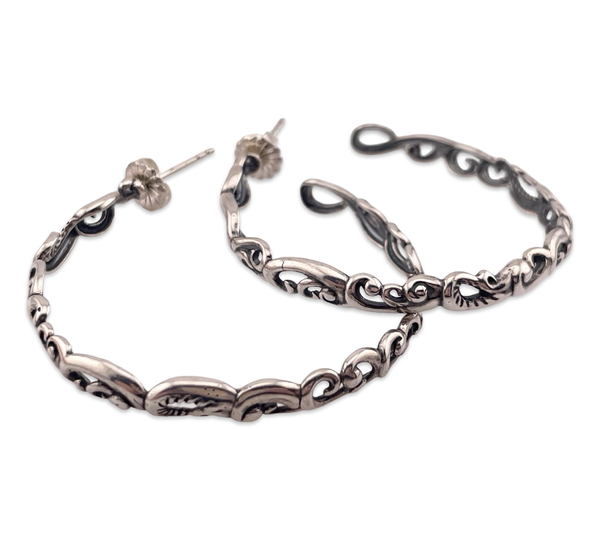 sterling silver large Carolyn Pollack 1 3/4" cut-out post hoop earrings