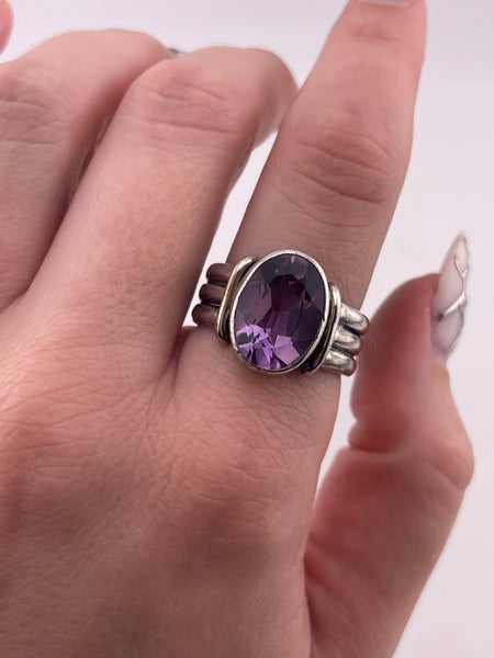 size 8.5 sterling silver faceted amethyst three band ring