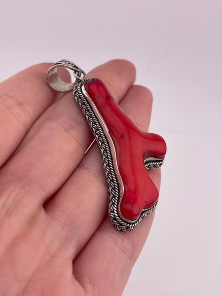 sterling silver large coral branch pendant