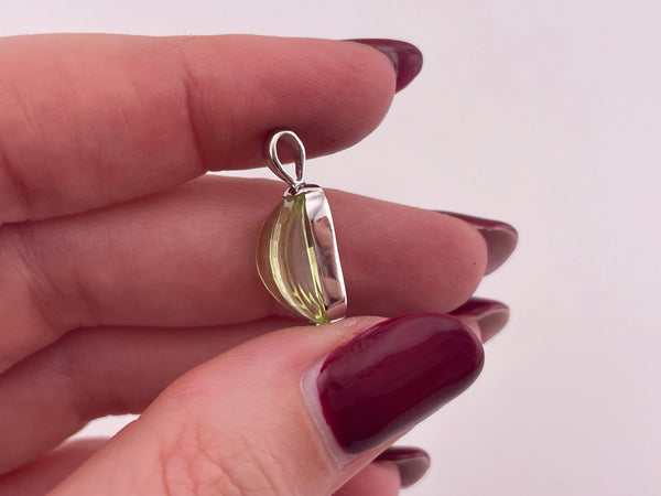sterling silver yellowish-green faceted glass pendant