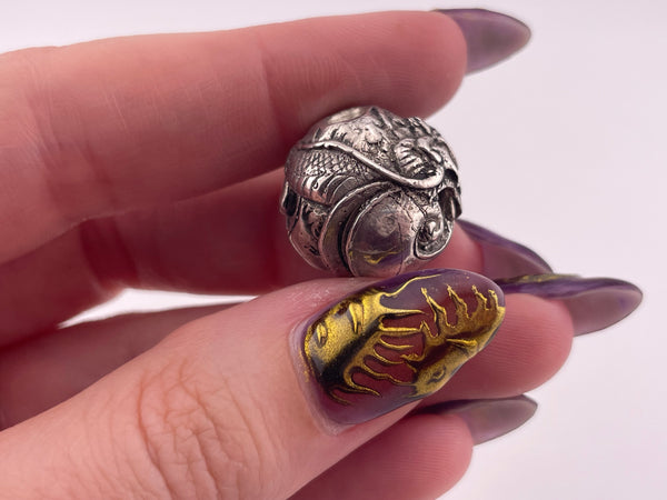 sterling silver heavy carved dragon bead pendant