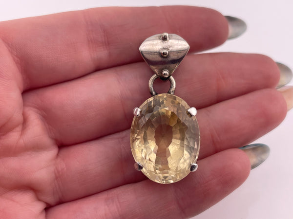 sterling silver large faceted citrine pendant