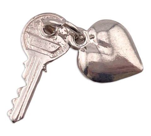 sterling silver puffy heart key pendant