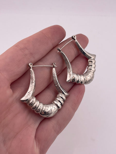 sterling silver puffy etched hoop earrings