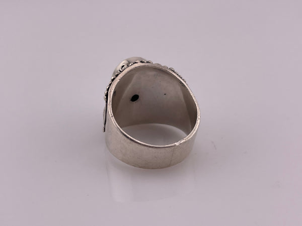 size 7.75 sterling silver faceted black glass ring