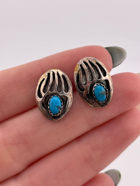 sterling silver turquoise bear paw earrings ***Non sterling posts***