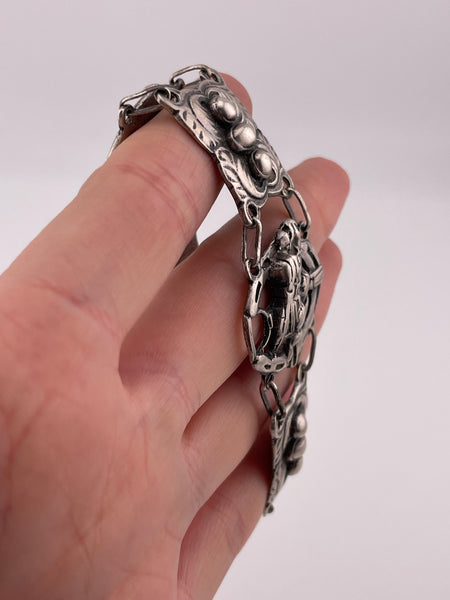 sterling silver 6 7/8" horses in horseshoe stoneless link bracelet