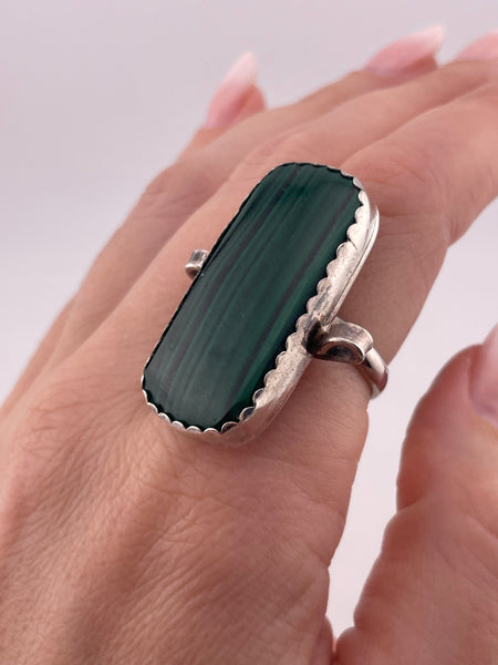 size 7.75 sterling silver malachite ring