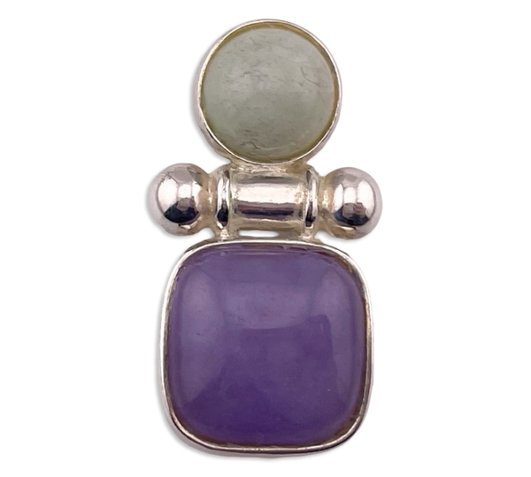 sterling silver green purple jade pendant