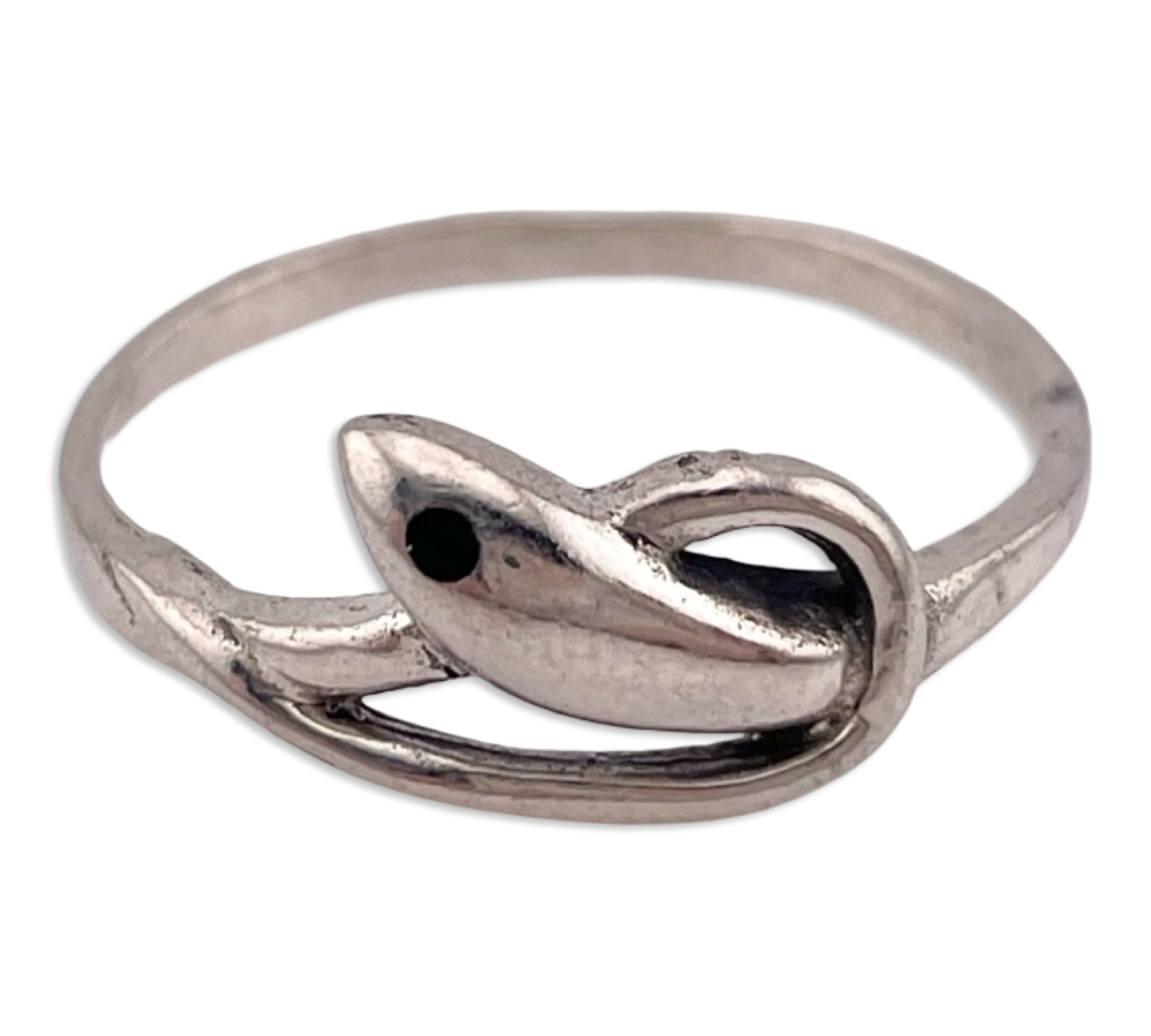 size 9.25 sterling silver snake black resin dot ring