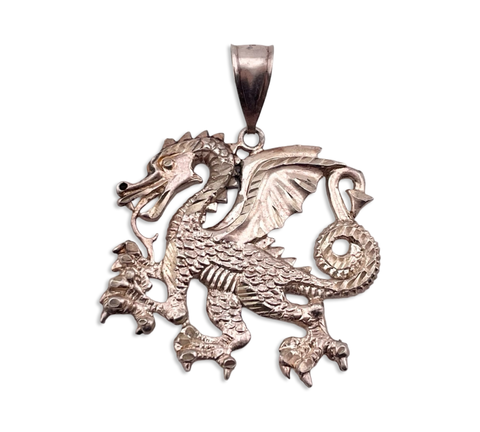 sterling silver large pressed dragon pendant