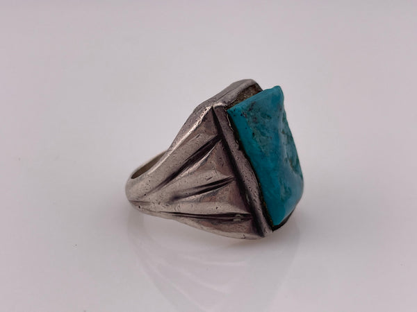 size 9.25 sterling silver heavy turquoise rectangle ring