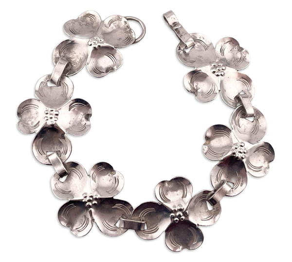 sterling silver 7-5/8" dogwood flower link bracelet