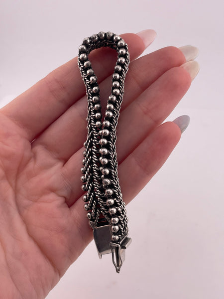 sterling silver heavy 7 5/8" woven ball link bracelet