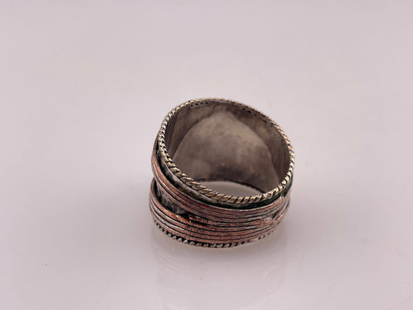 size 8.5 sterling silver, copper, brass labradorite textured wide band ring