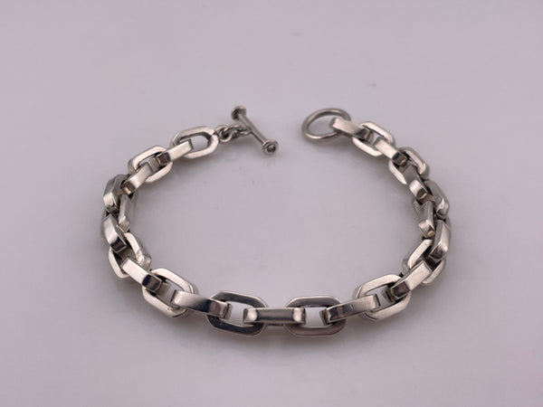 sterling silver heavy Mexican chunky paperclip chain link toggle clasp bracelet