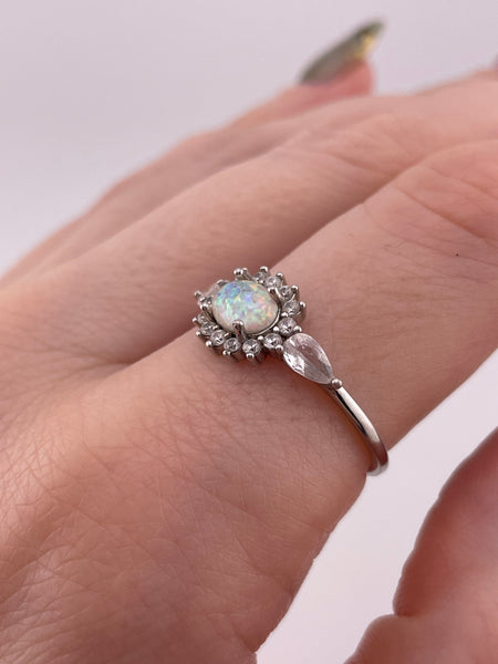 size 10 sterling silver rhinestone synthetic opal ring