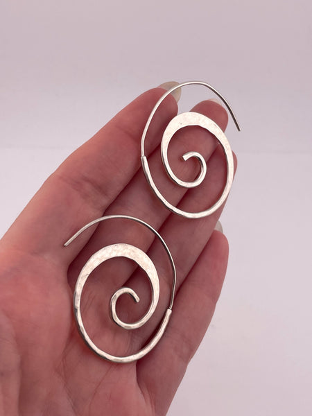 sterling silver Mexican threader hammered swirl spiral earrings