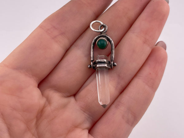 sterling silver chrysoprase & quartz crystal point pendant