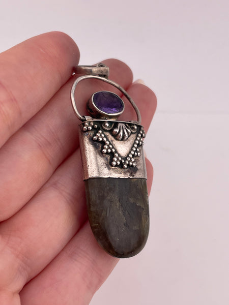 sterling silver labradorite & faceted amethyst pendant