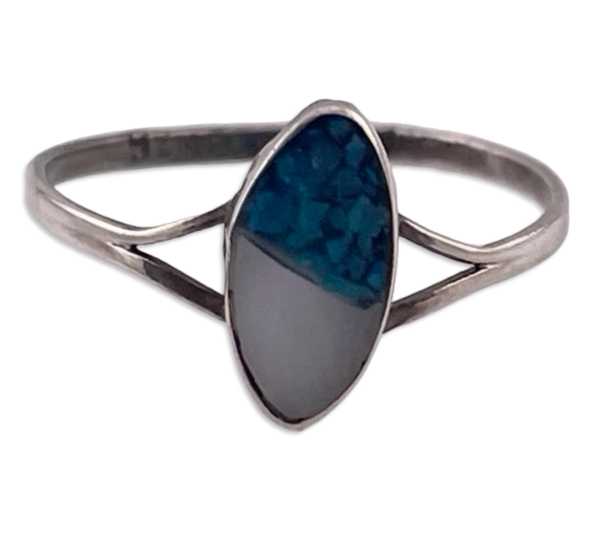 size 6.75 sterling silver mother of pearl crushed turquoise ring