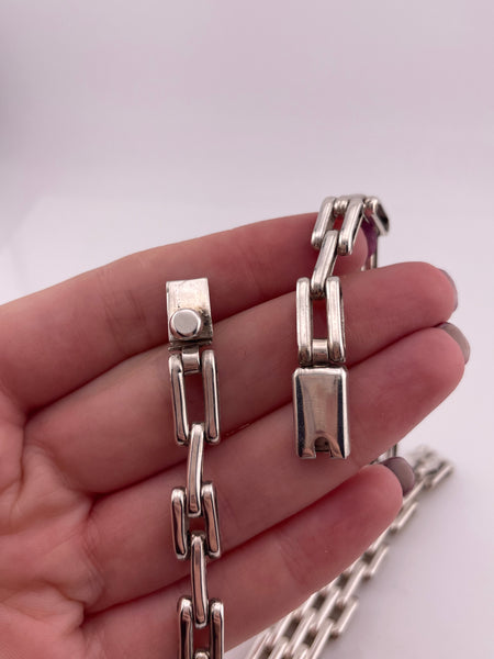 sterling silver heavy Mexican stoneless gate link collar necklace