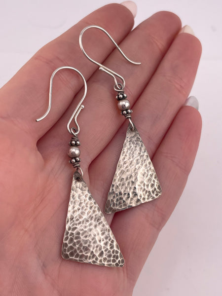 sterling silver hammered triangle hook dangle earrings